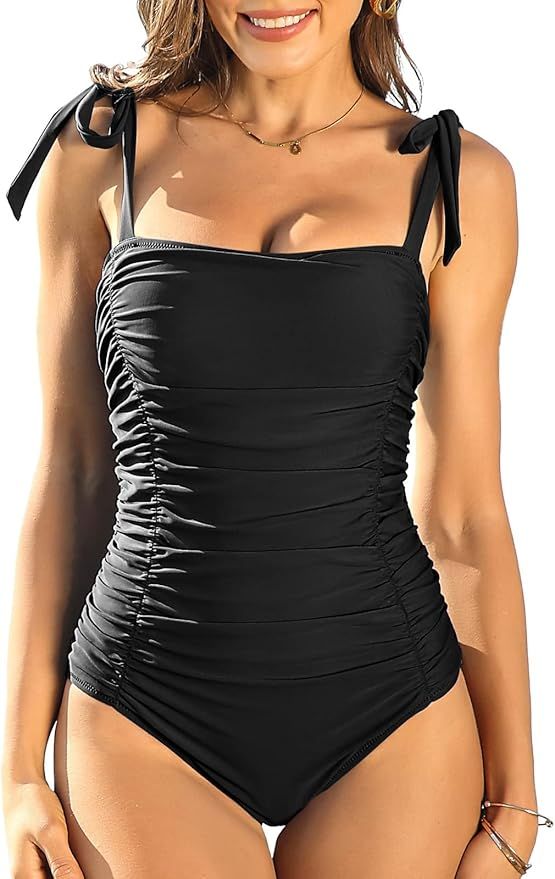 SOCIALA Womens One Piece Swimsuits Tummy Control Ruched Monokini Bathing Suits | Amazon (US)