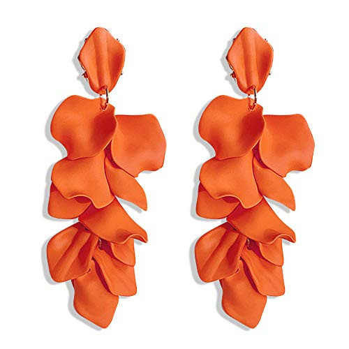 Just Follow Long Acrylic Rose Petal Earrings Dangle Exaggerated Flower Drop Statement Floral Tassel Earring for Women (Long Acrylic Rose Petal Earrings-Orange) | Amazon (US)