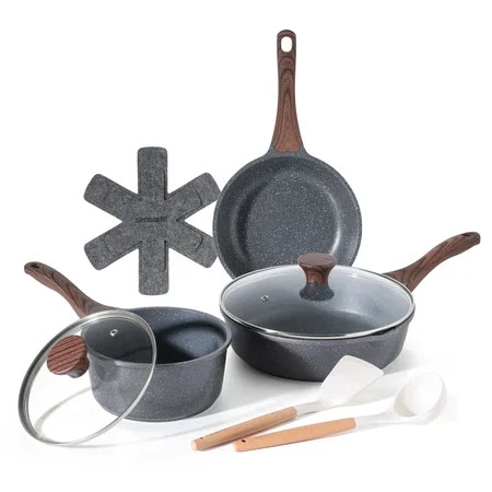 SENSARTE Granite Pots and Pans Set 10-Piece, Nonstick Cookware Set with Stay-Cool Handles, Induction Compatible, Dishwasher & Oven Safe, Stackable, Gray | Walmart (US)