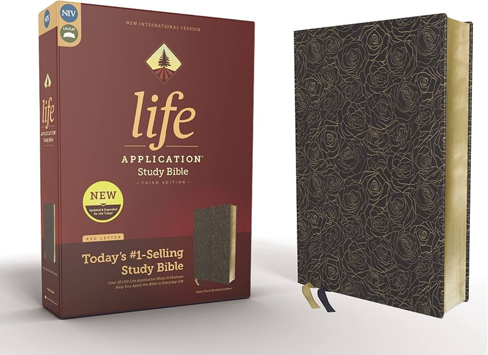 NIV, Life Application Study Bible, Third Edition, Bonded Leather, Navy Floral, Red Letter | Amazon (US)