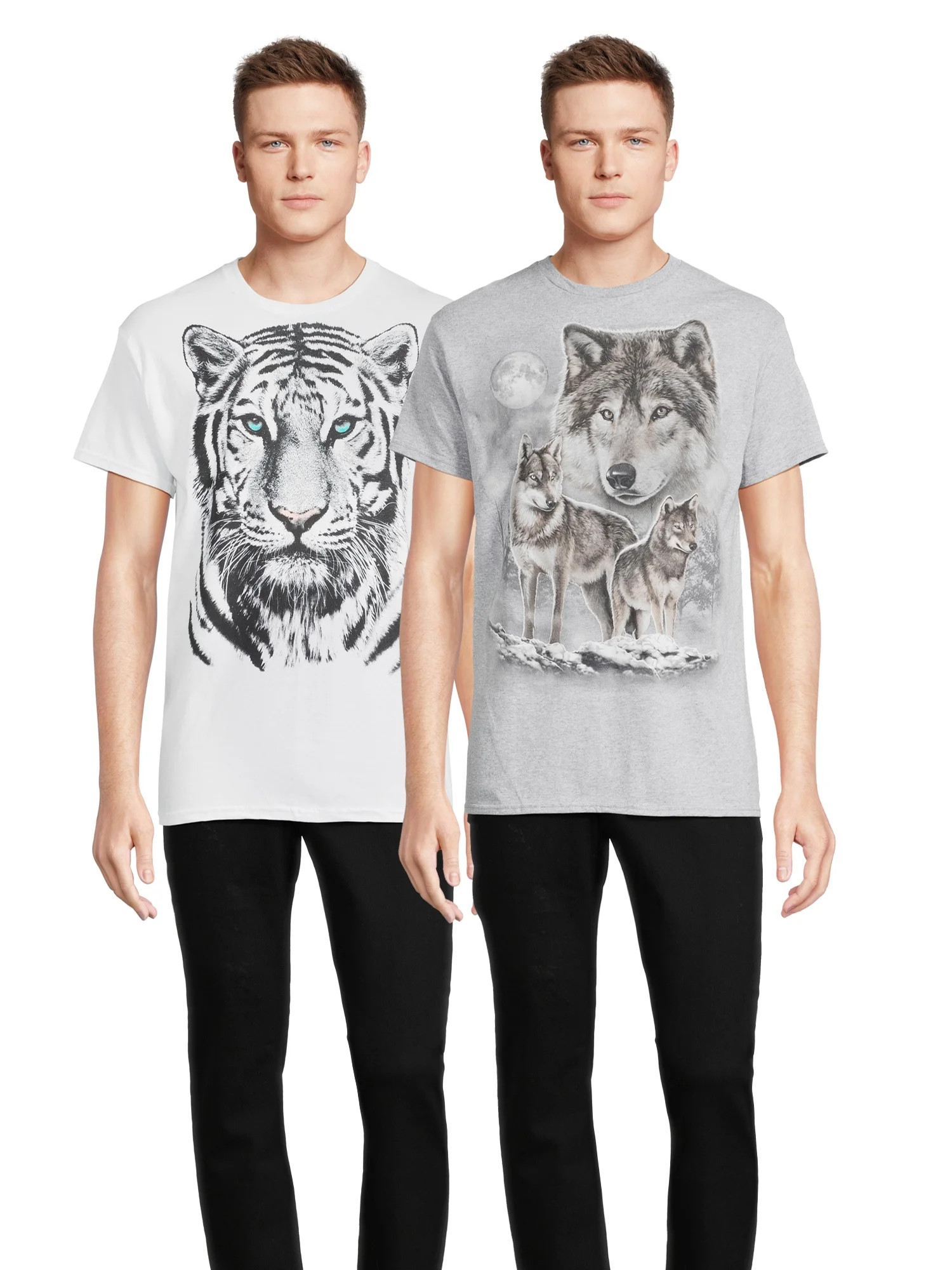 Humor Men's & Big Men's Wolf and Tiger Animal Graphic T-Shirts, 2-Pack, Sizes S-3XL | Walmart (US)