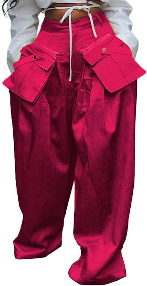 Voghtic Women's Casual High Waist Wide Leg Pants Baggy Y2k Removable Pockets Long Palazzo Trouser... | Amazon (US)