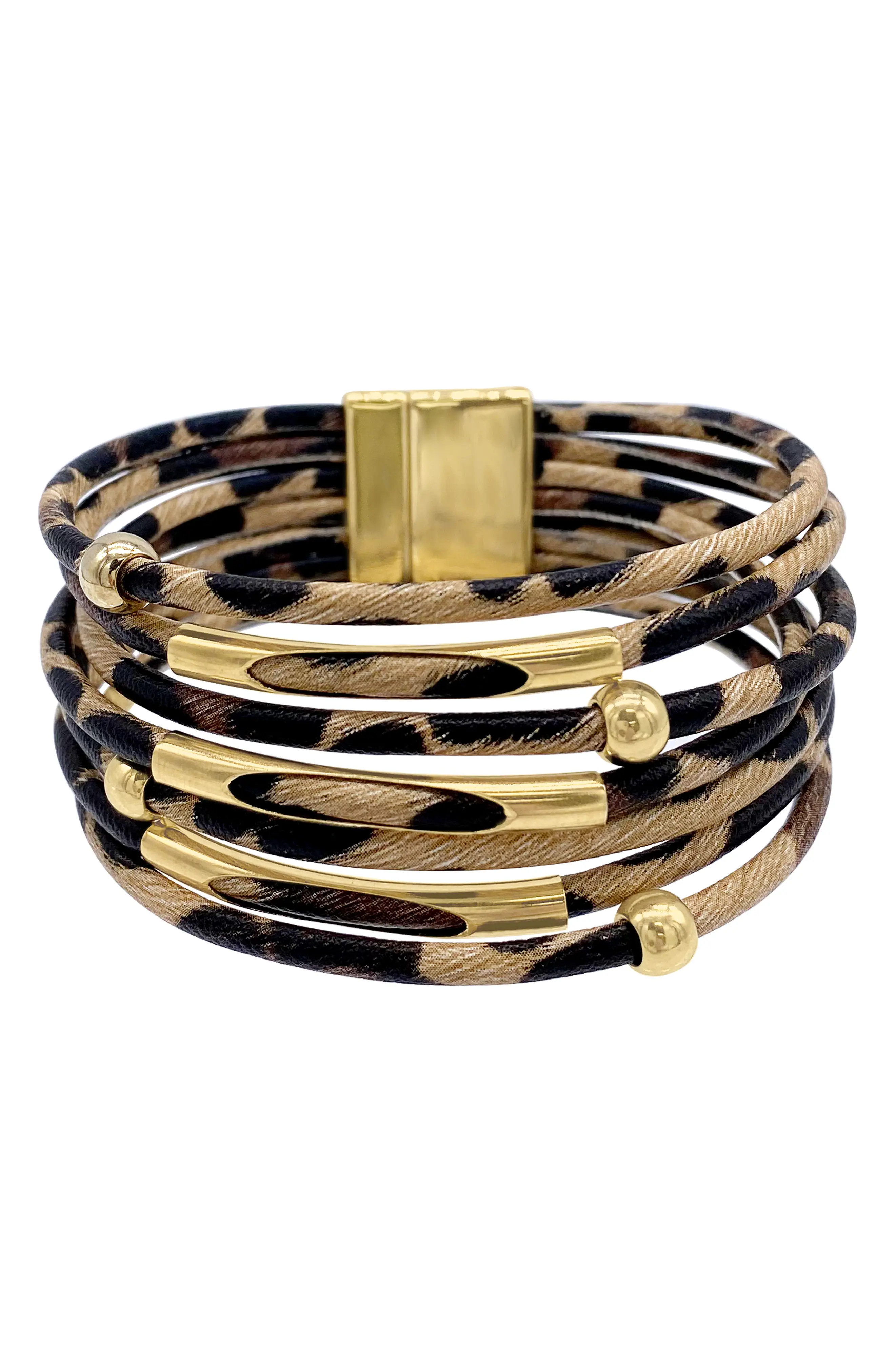 Adornia 14K Gold Plate Leopard Print Cuff Bracelet in Brown at Nordstrom Rack | Nordstrom Rack