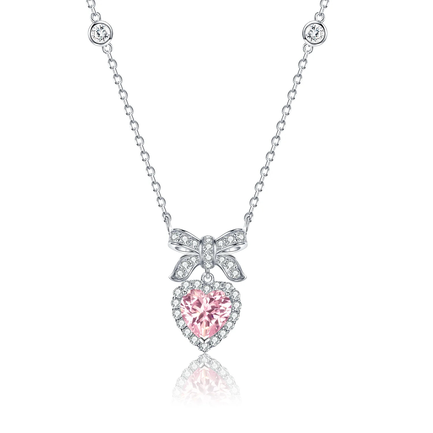 FANCIME "Heart Kiss" Sugar Bow and Heart CZ Sterling Silver Necklace | FANCI ME