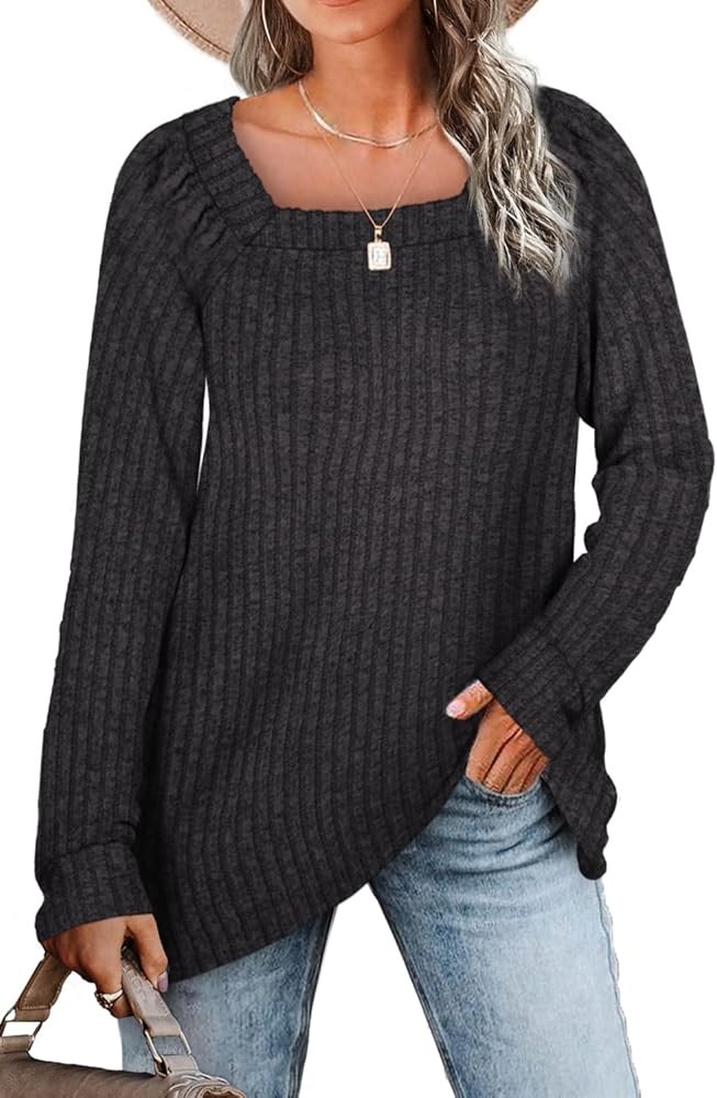 WIHOLL Womens Summer Tops Casual V Neck Puff Sleeve Soft Twist Shirts | Amazon (US)