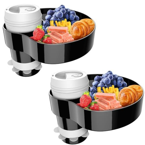 Kids Car Seat Tray, Travel Tray with Cup Holder for Toddler, Baby Car Seat Food Snack Organizer for Road Trip, Stroller snack tray travel must haves (Black 2 Packs) | Amazon (US)