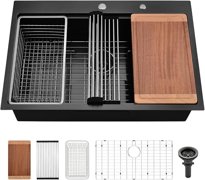 33 Black Drop In Stainless Steel Sink-VASOYO Kitchen Sink 33 x 22 Black Drop In Kitchen Sink Work... | Amazon (US)