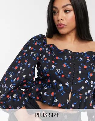 COLLUSION Plus corset hook and eye ruffle top in floral | ASOS US