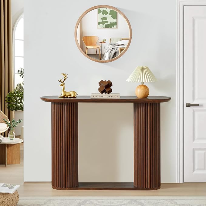 Fluted Console Table, Farmhouse Oval Curved Entryway Table with Storage and Fluted Wood Legs, Nar... | Amazon (US)