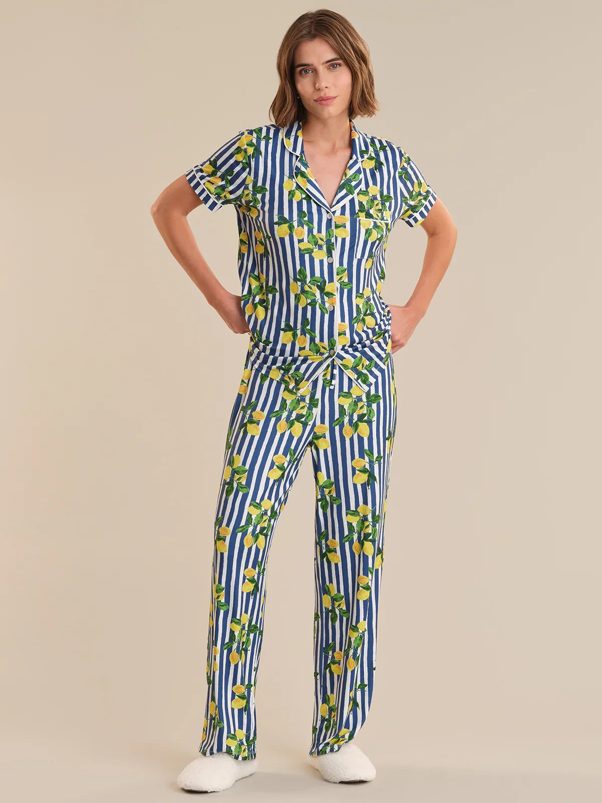 89th & Madison Lemon Print Short Sleeve Pajamas Set | 89th + Madison