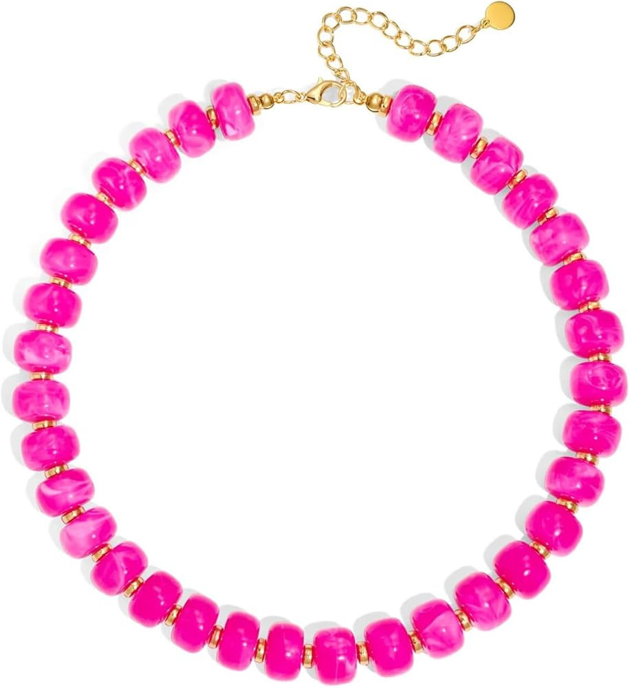 Colorful Beaded Necklace for Women Unique Resin Beads Choker Necklaces Boho Statement Chunky Neck... | Amazon (US)