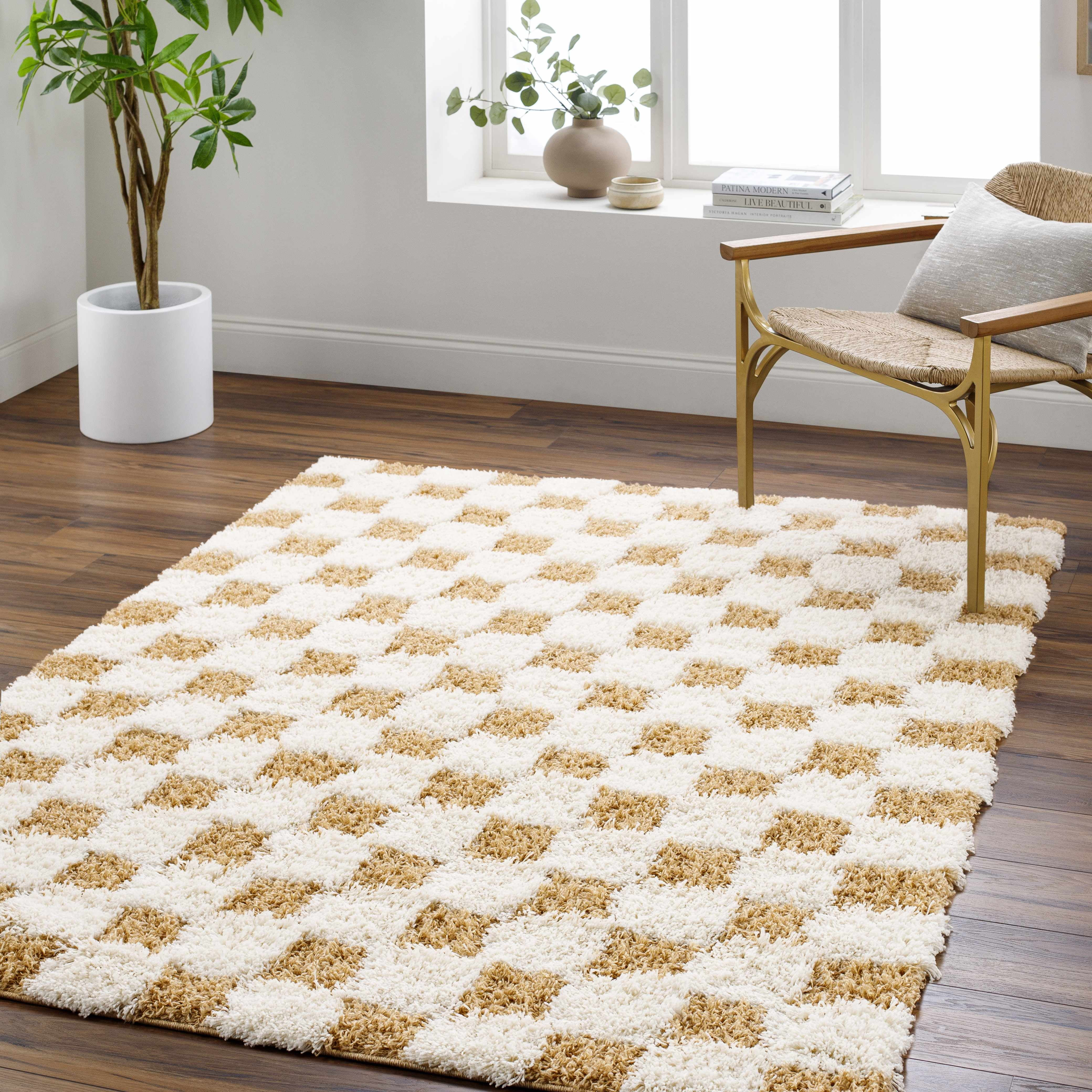 Hauteloom Atira Contemporary Checkered Fluffy Shag Area Rug - Modern Geometric Carpet Tiles for L... | Walmart (US)