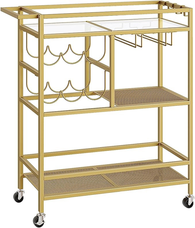 Bar Cart for Home, 3-Tier Serving Cart with Wheels and Handle, Beverage Cart with Wine Rack and G... | Amazon (US)