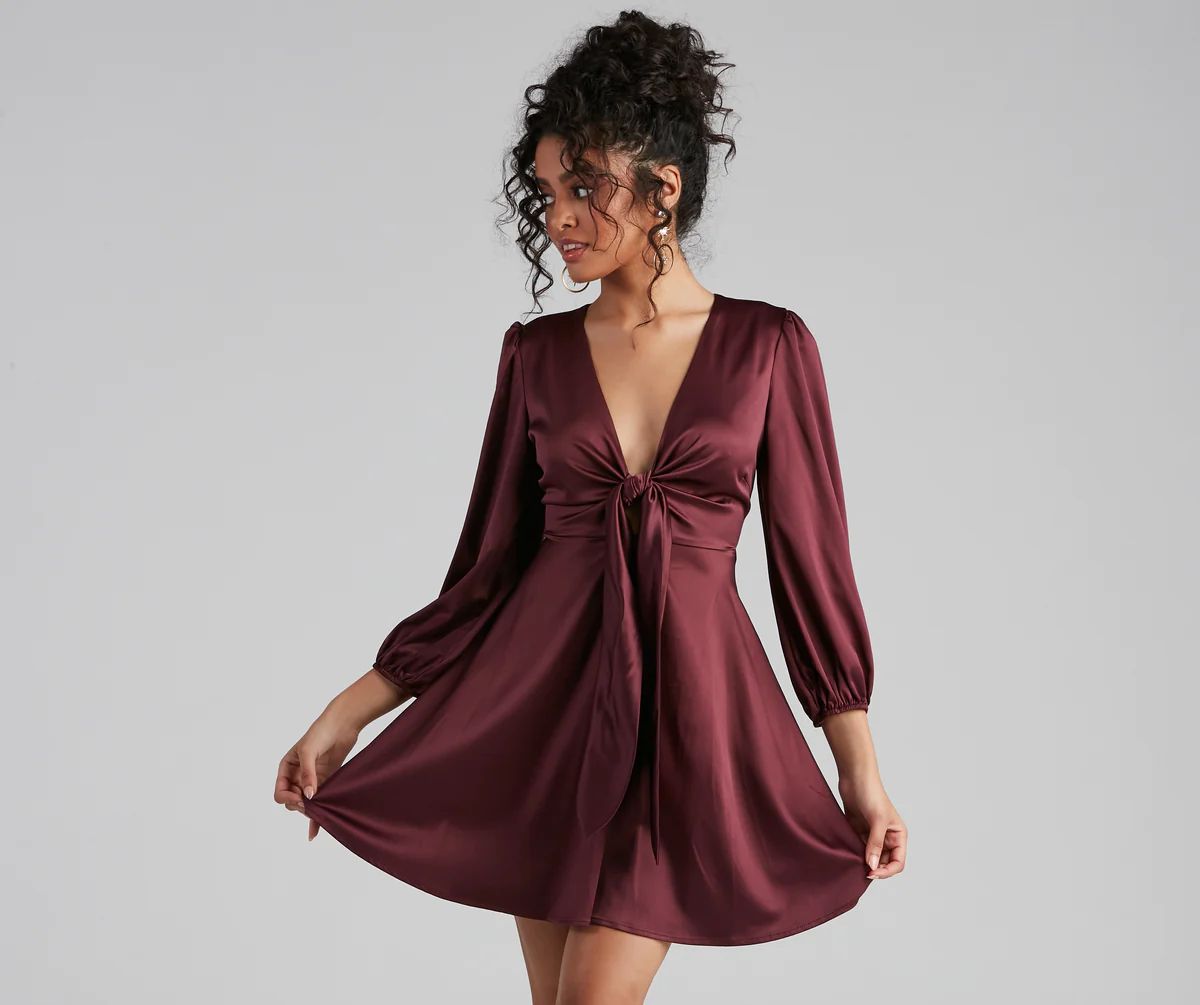 Sleek Satin Tie-Front Mini Dress | Windsor Stores