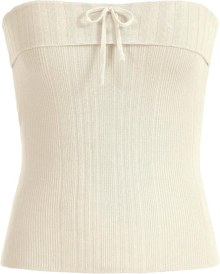 SHENHE Women's Ribbed Strapless Knit Top Bowknot Cute Fitted Tube Top Y2k Top | Amazon (US)