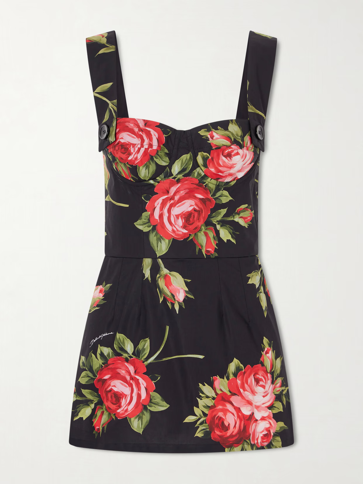 Dolce & Gabbana - Floral-print Cotton Bustier Mini Dress - Black | NET-A-PORTER (US)