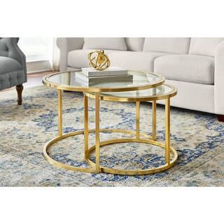 Home Decorators Collection Cheval 2-Piece 30 in. Gold/Glass Medium Round Glass Coffee Table Set w... | The Home Depot