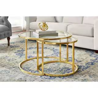 Home Decorators Collection Cheval 2-Piece 30 in. Gold/Glass Medium Round Glass Coffee Table Set w... | The Home Depot