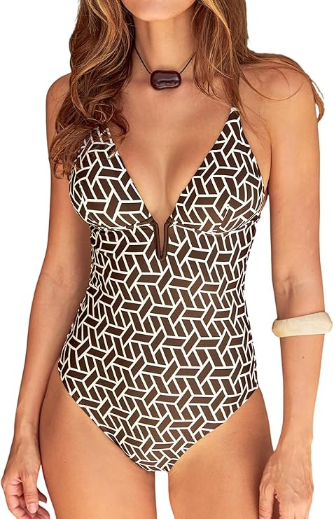 CUPSHE Women Swimsuit One Piece Bathing Suit Deep V Neck Crisscross Back Adjustable Strap | Amazon (US)