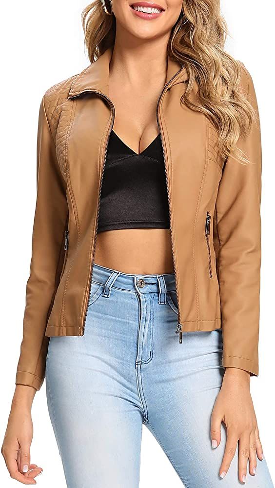 S P Y M Womens Leather Jacket, Faux Motorcycle Biker Coat, Regular and Plus Size Coat | Amazon (US)