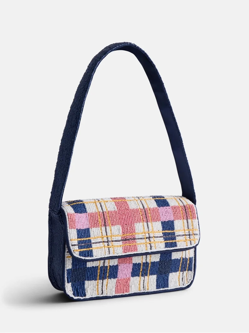Free Assembly Women's Beaded Plaid Shoulder Bag, Multi | Walmart (US)