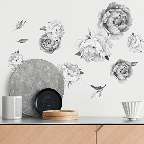 Peony Watercolor Wall Decals (Black and White Watercolor) - Peony Decor Flowers Wall Decals | Amazon (US)