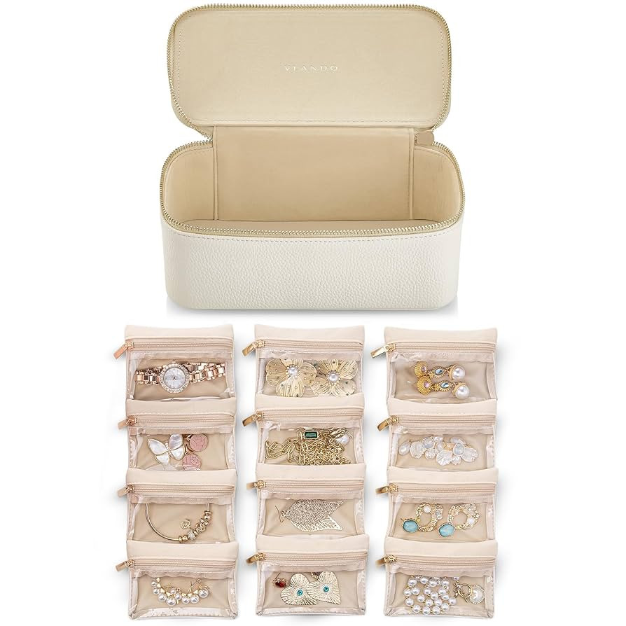 Vlando Travel Jewelry Case,Jewelry Box with 12 Velvet Jewelry Pouch Jewelry Travel Organizer for ... | Amazon (US)