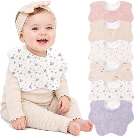 Bearmoss Muslin Baby Bibs for Drooling & Teething Cotton Drool Bib 6 Pack | Amazon (US)