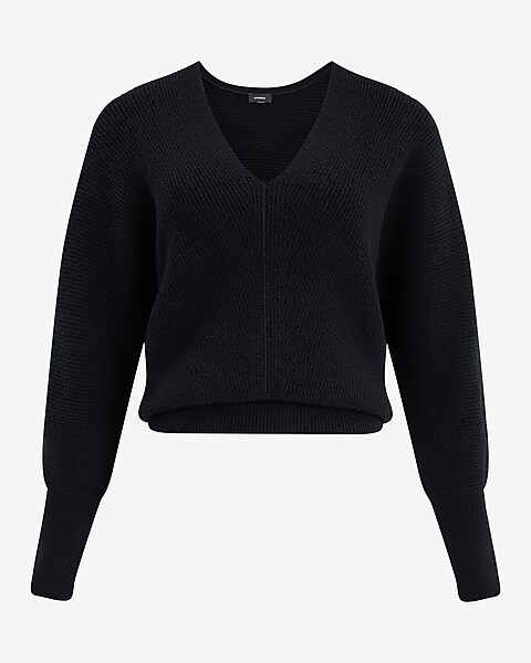 Ribbed V-Neck Banded Bottom SoHo Sweater | Express