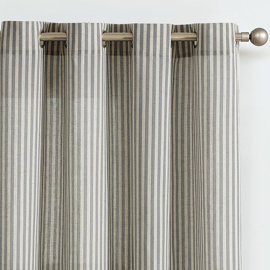 COLLACT Black Striped Linen Curtains 63 Inch Length for Living Room/Bedroom Farmhouse Pinstripe P... | Amazon (US)