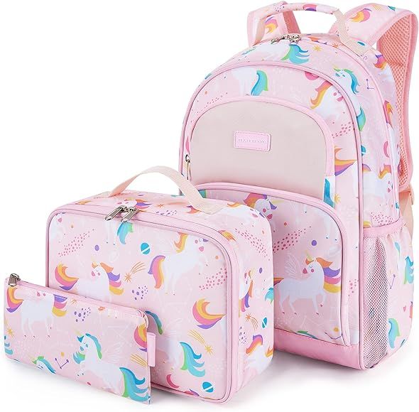 Kids Backpack Set, mommore Unicorn Backpack for Girls Lightweight Elementary Bookbag for Students Sc | Amazon (US)