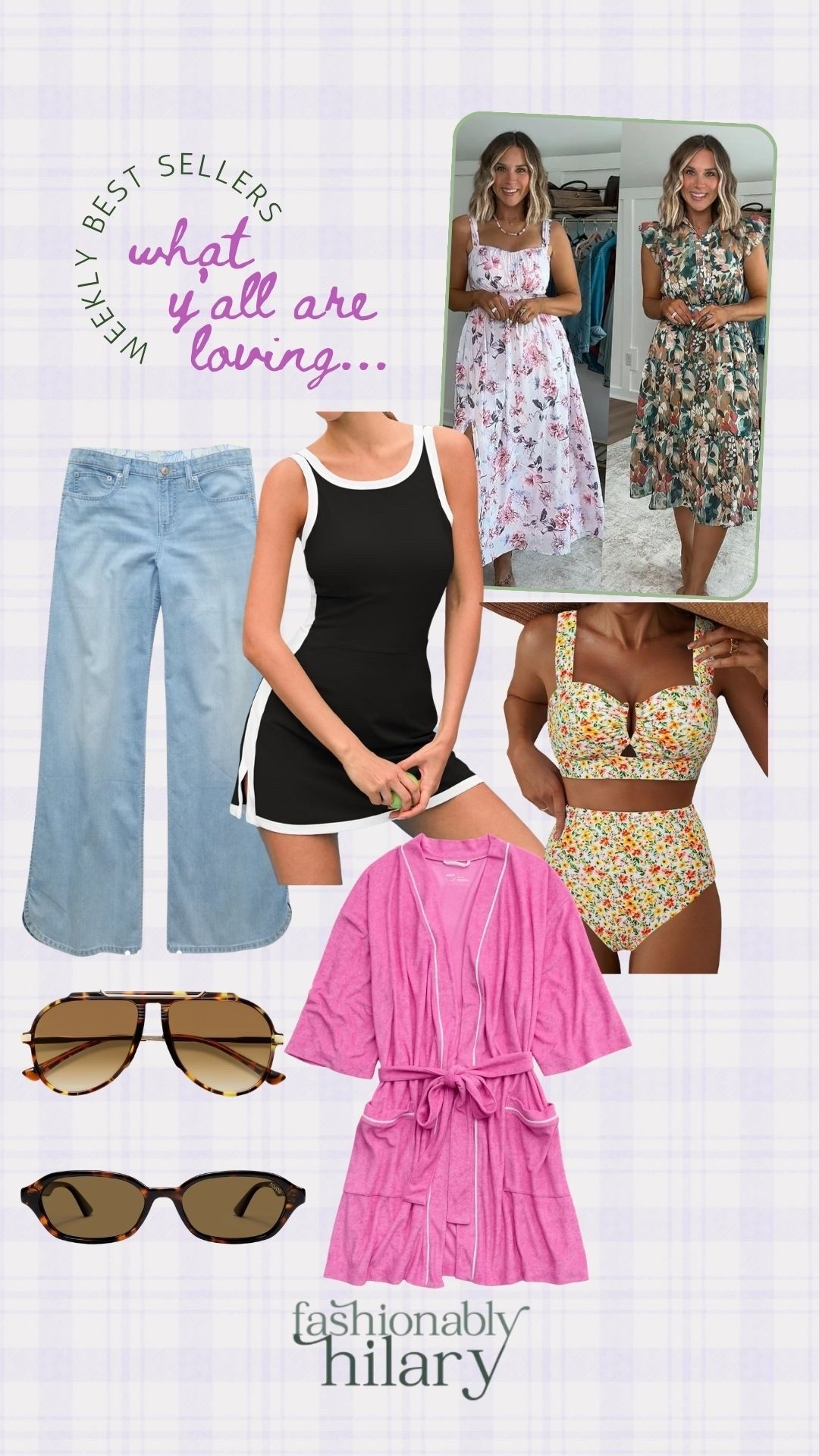 Bestsellers of the week scream spring and I’m here for it! 
Floral dresses, a mom approved high waisted floral bathing suit, my favorite brand of sunnies (use code HILARYSJ to save), and the cutest tennis dress; beachy low rise jeans from and pink terry robe from American Eagle. 
Bestsellers, spring finds, mom approved swimwear

#LTKMidsize #LTKSeasonal #LTKSaleAlert