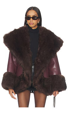 WeWoreWhat x REVOLVE Cocoon Faux Fur Jacket in Burgundy & Dark Brown from Revolve.com | Revolve Clothing (Global)