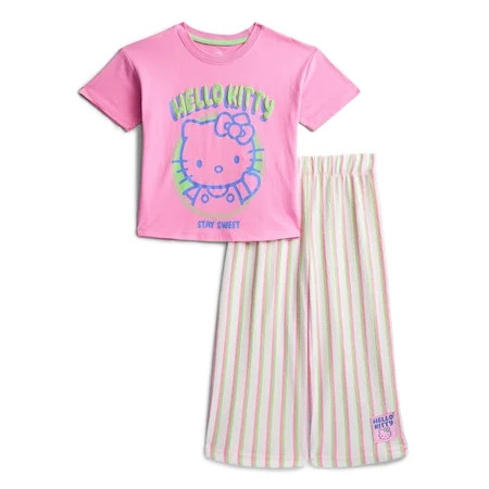 Hello Kitty Toddler Girls Graphic Tee and Stripe Pants Set, 2-Piece, Sizes 12M-5T | Walmart (US)