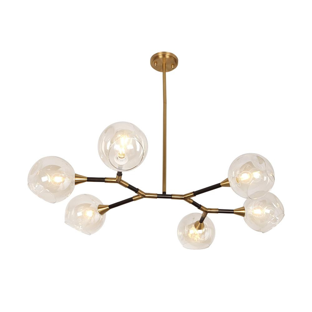 JC TOPA 6-Light Gold and Black Sputnik Modern Linear Ceiling Lamp Chandelier with Grass Shades | The Home Depot