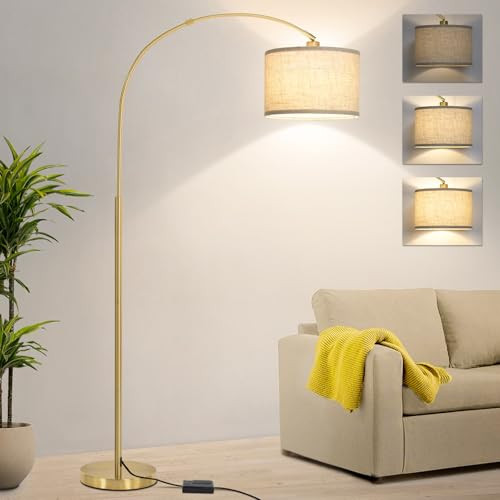Gold Arc Floor Lamp, Dimmable Floor Lamp for Living Room, Mordern Standing Light with Adjustable Lamp Head, Tall Pole Lamp Over Couch Arched Light for Reading, Bedroom, Office, 9W LED Bulb Included | Amazon (US)