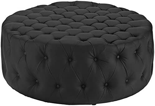 Amazon.com: Modway Amour Faux Leather Button-Tufted Round Ottoman in Black : Home & Kitchen | Amazon (US)