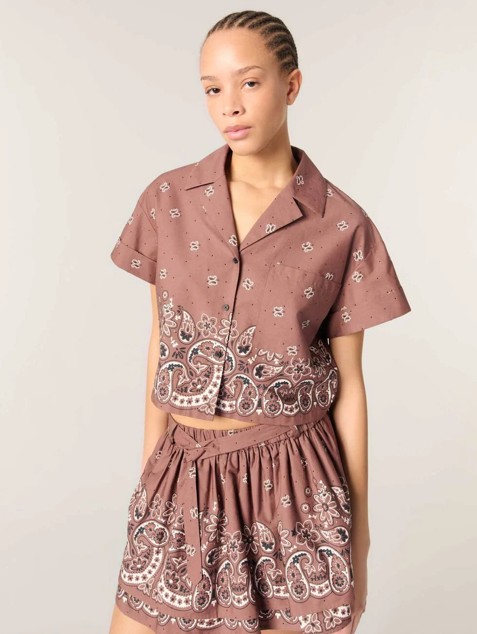 Patterned rhinestone cropped shirt | Maje US | Maje US