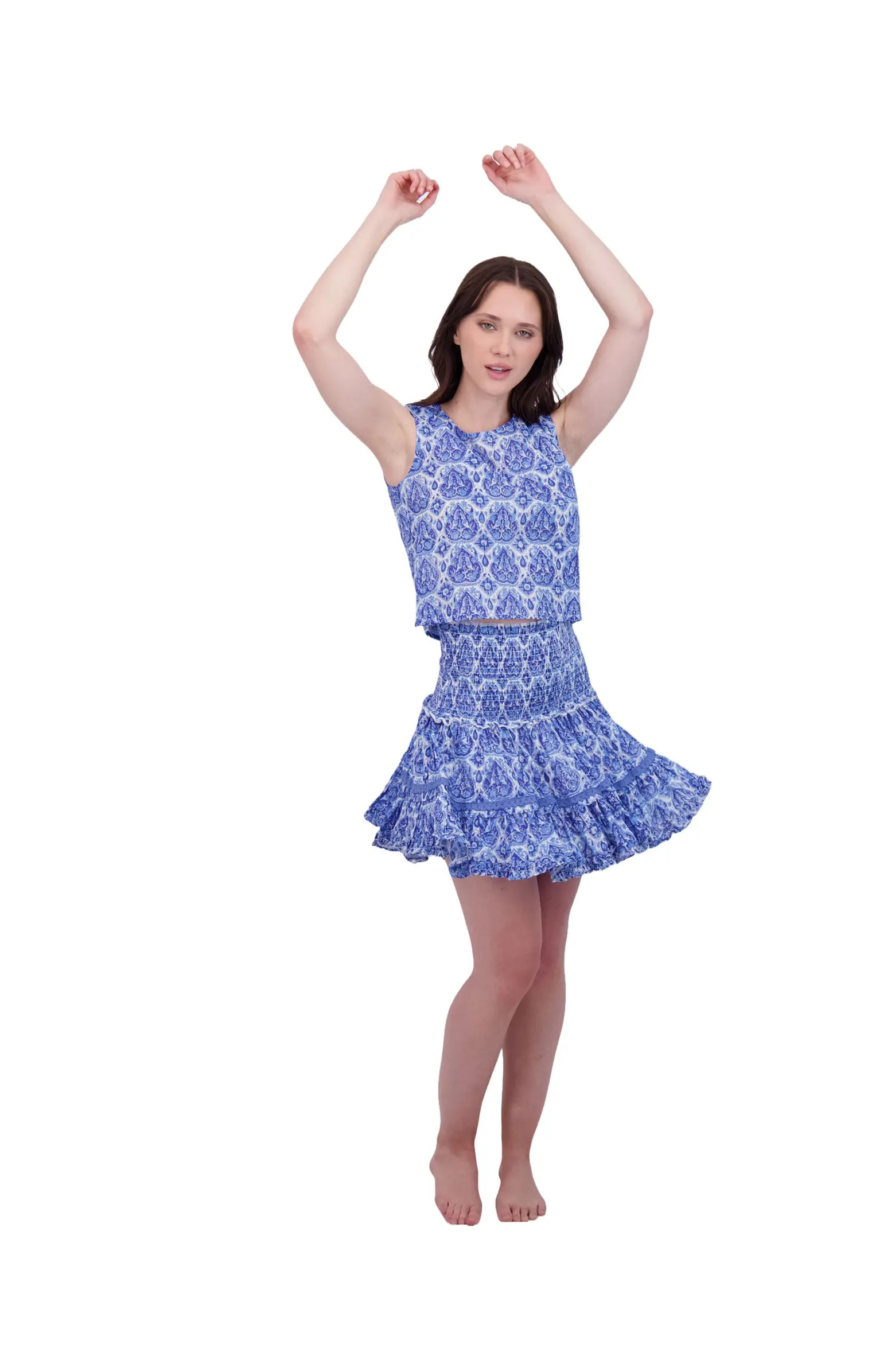 Mer St. Barth Maribel Cropped Women's Tank and Skirt Set Blue Paisley | Nordstrom | Nordstrom