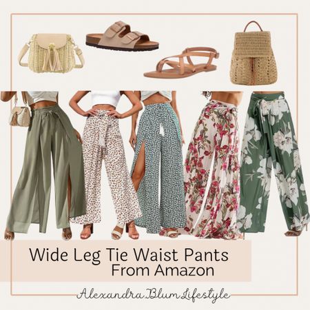 Wide Leg tie waist pants from Amazon! Cute beach and vacation style pants! Sandals and beach summer purses! 

#LTKitbag #LTKshoecrush #LTKtravel