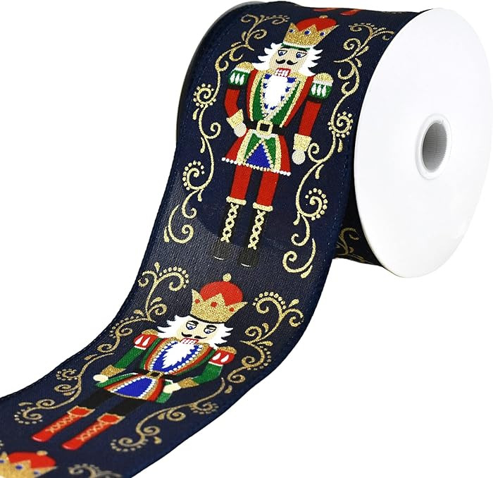Homeford Christmas Nutcracker Filigree Elegance Wired Ribbon, 2-1/2-inch, 10-Yard, Navy | Amazon (US)