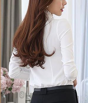 DkaoE Women Chiffon Lace Button Down Blouse Long Sleeve Shirt with Stretch | Amazon (US)
