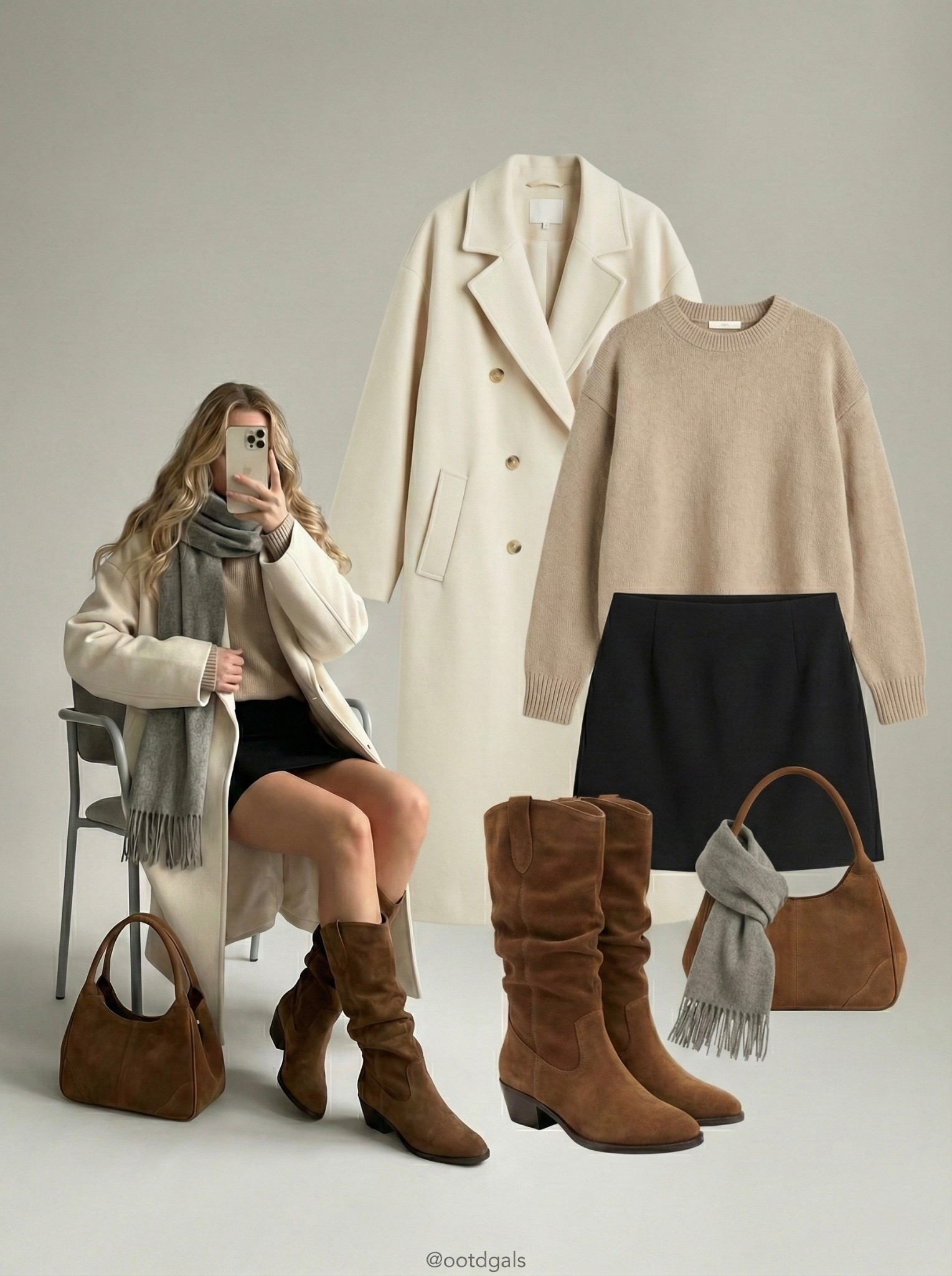 🤎 Cream, Camel & Black Layers 🤎

Soft neutrals come together in a refined cold-weather look. A cream tailored coat adds structure over a warm beige knit, balanced by a sleek black mini skirt for contrast. Suede knee-high boots bring texture and richness, while the brown shoulder bag and grey scarf tie everything together with a polished, everyday feel.

Everything is linked and ready to shop ✨

#LTKgrwm #LTKdayinmylife #LTKootd