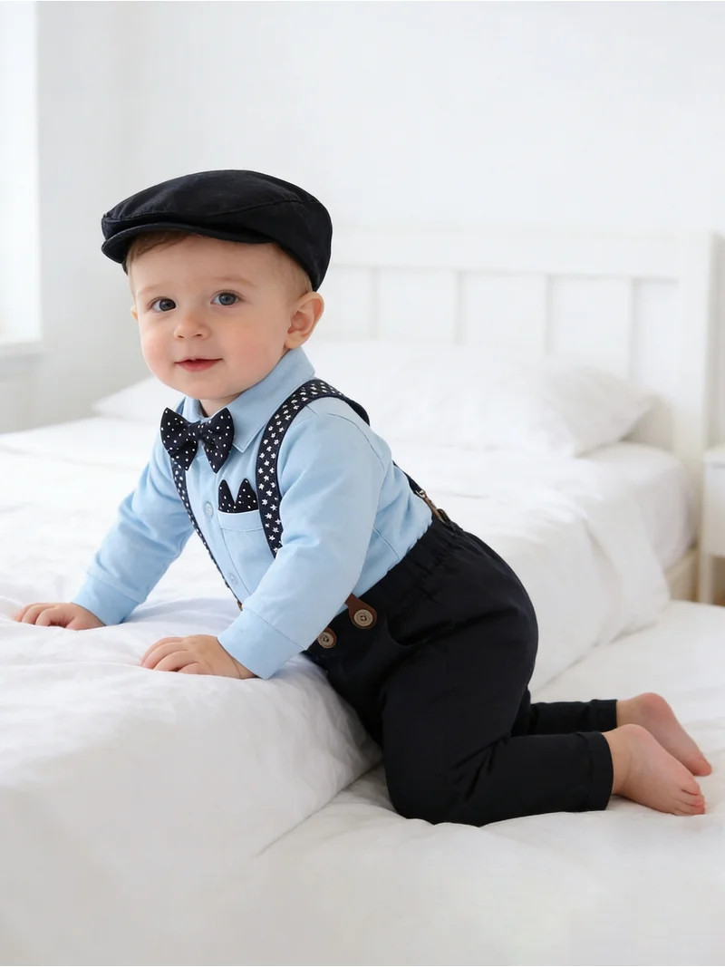 CARETOO Baby Boy Clothes Infant Formal Dress Outfit Set Romper Shirt Bowtie Beret Suspender Pants... | Walmart (US)