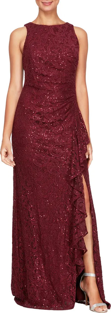 Alex Evenings Sequin Ruched Ruffle A-Line Gown | Nordstrom | Nordstrom