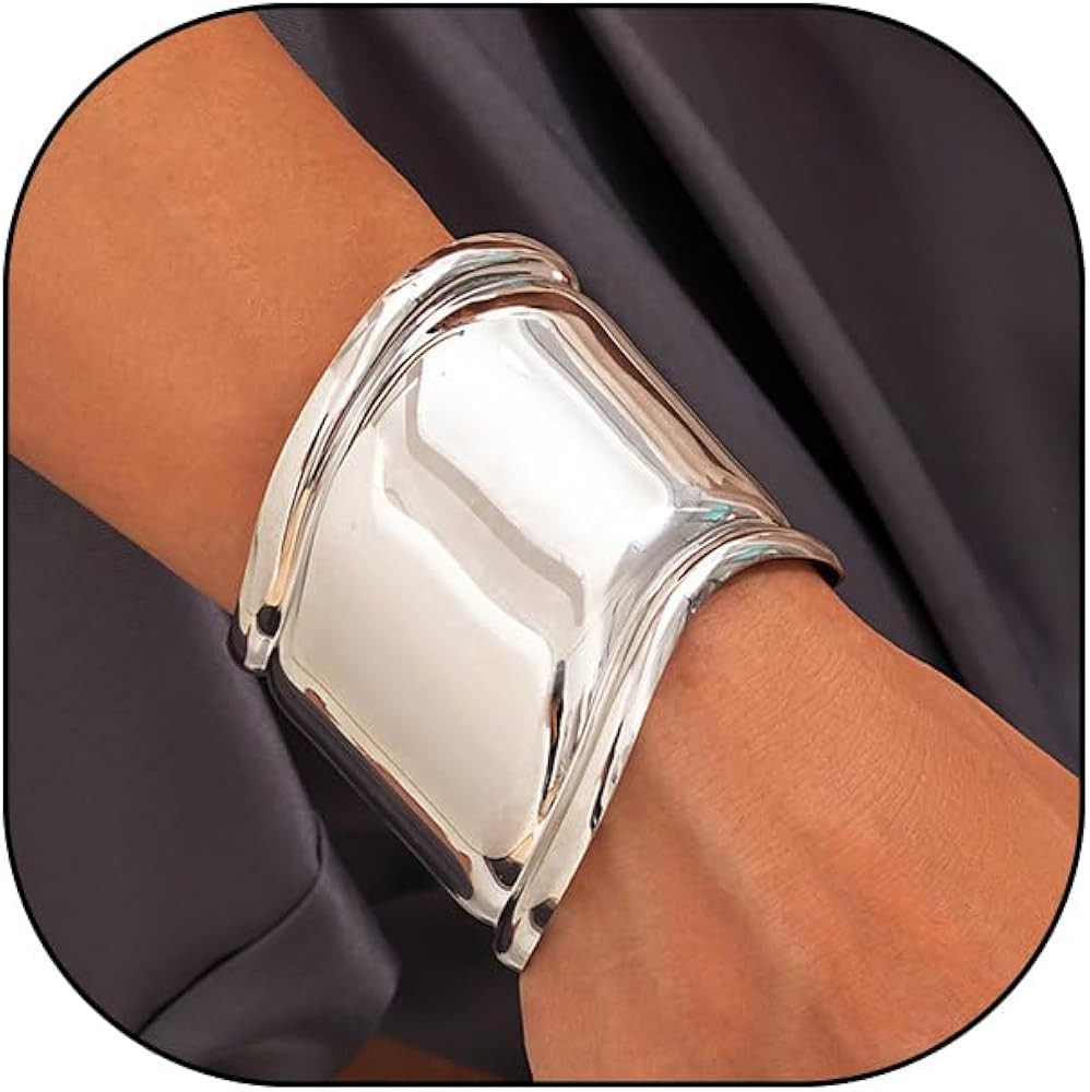 Chunky Silver Arm Cuff Bracelet for Women Trendy Thick Adjustable Wide Bicep Wrist Cuff Bangles E... | Amazon (US)