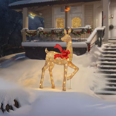 Holiday Living 66-in Freestanding Reindeer Yard decoration with Clear LED Lights | Lowe's