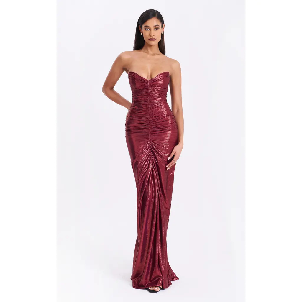Miss Circle Sabble Long Mermaid Ruched Glitter Evening Gown in Burgundy at Nordstrom, Size Xx-Small | Nordstrom