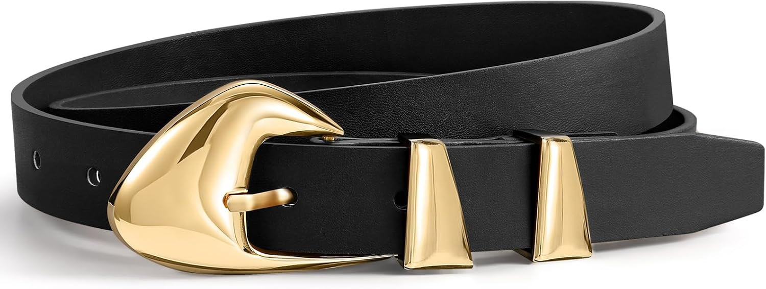 Skinny Belt, Black Leather Belt Women Belts for Jeans Dresses Pants with Adjustable belt Buckle 1” Width | Amazon (US)