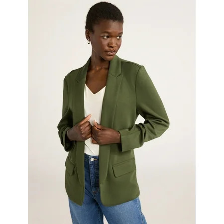 Scoop Women's and Women's Plus Relaxed Scuba Knit Stretch Blazer with Scrunch Sleeves, Sizes XS-4... | Walmart (US)